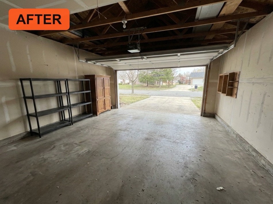 Same garage emptied and swept clean, after