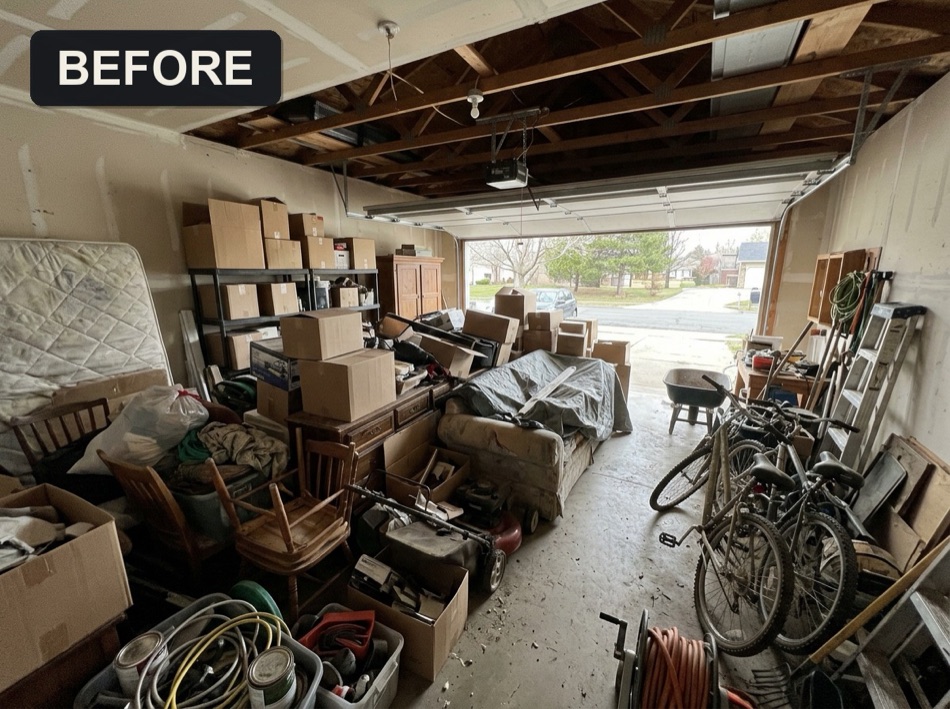 Garage packed with junk, before